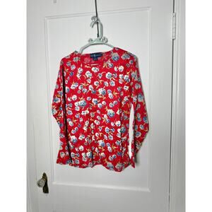 Vintage Ralph Lauren Red Long Sleeve Floral Cottagecore Knit Western T-shirt SM